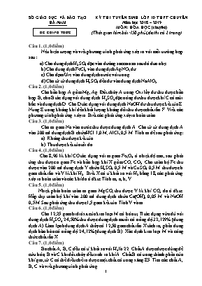 Đề thi tuyển sinh Lớp 10 THPT Chuyên - Môn thiHóa học (Chuyên) - Năm học 2018-2019 - Sở giáo dục và đào tạo Hà Nam